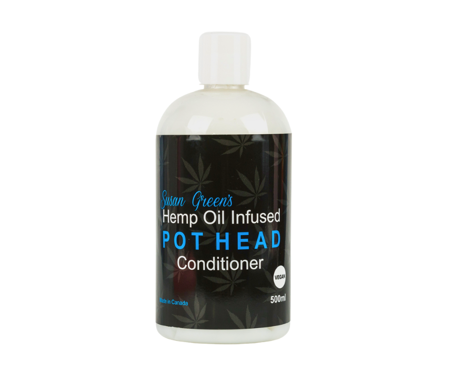 Bottle of Hemp Oil Infused Pot Head Conditioner on a white background