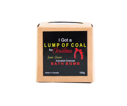 Bath bomb packaging with text on a white background