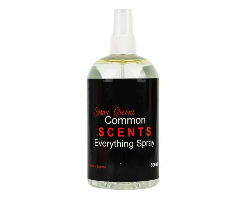 Bottle of Susan Green's Common Scents Everything Spray on a white background