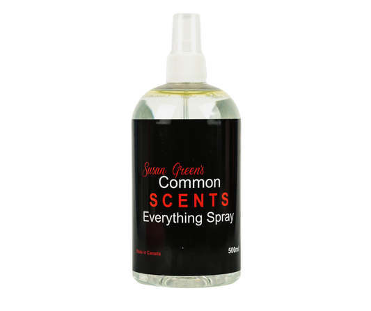 Bottle of Susan Green's Common Scents Everything Spray on a white background