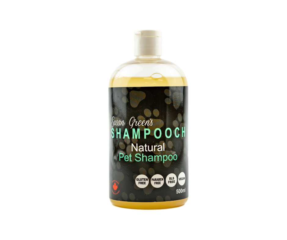 Bottle of Susan Greens Shampoooch Natural Pet Shampoo on a white background