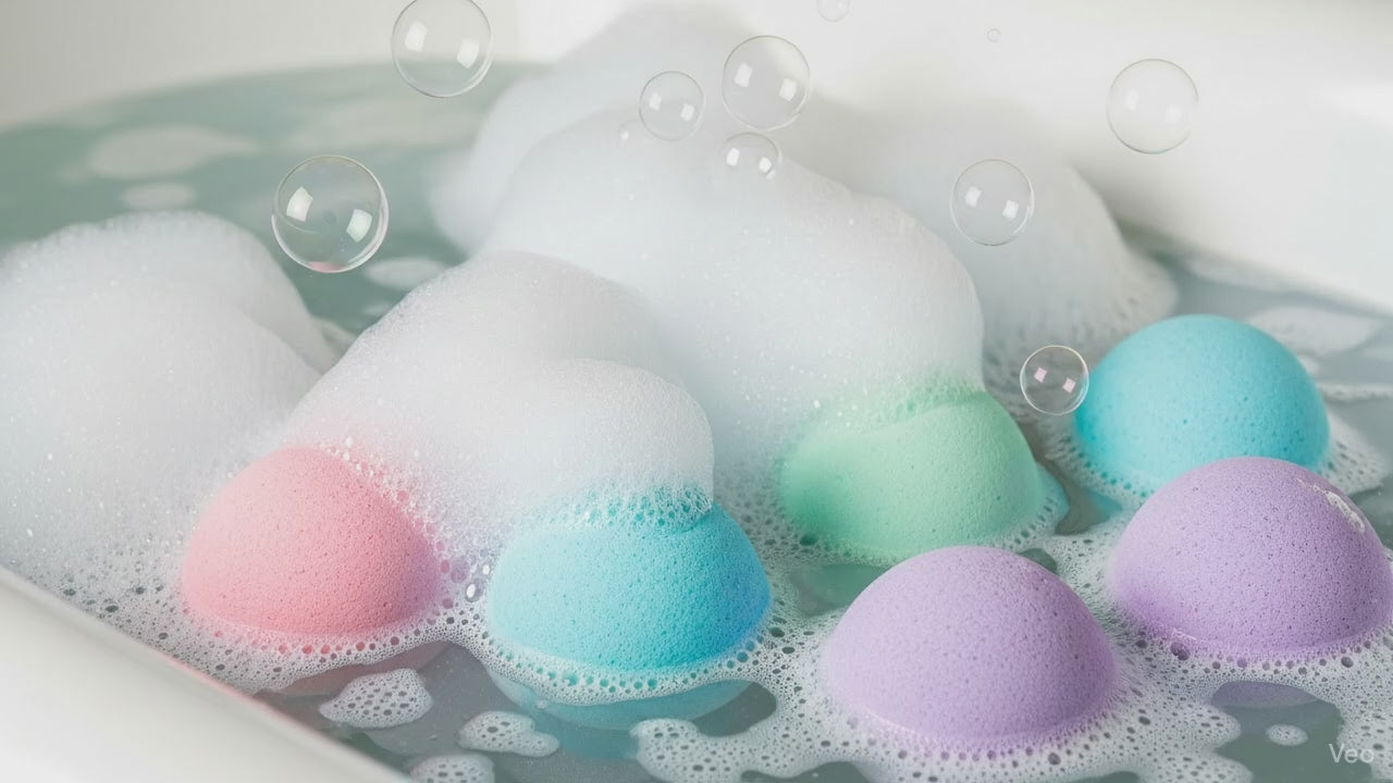 Load video: moving bath bombs with floating bubbles and subtle sparkle